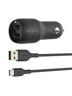   Belkin BoostCharge Dual USB-A Car Charger 24W + USB-A to USB-C Cable Black