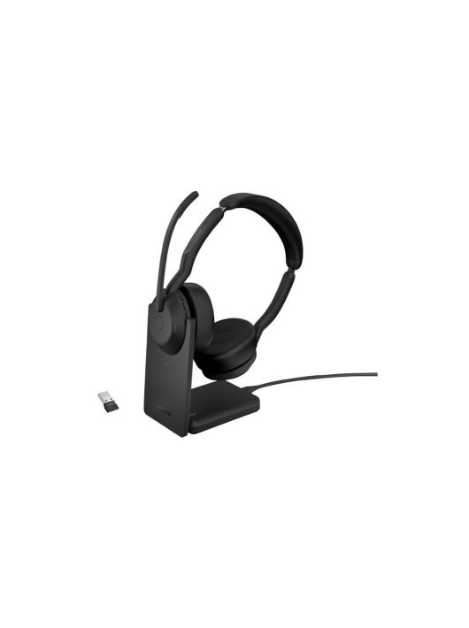 Jabra Evolve2 55 MS Stereo with Link380a Bluetooth Headset with Charging Stand Black