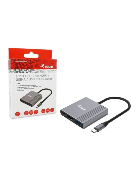 EQuip 133488 3in1 USB-C to HDMI/USB-A/USB PD Adapter