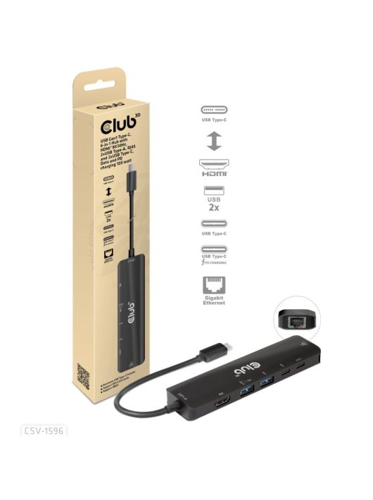 Club3D USB Gen1 Type-C 6-in-1 Hub Black