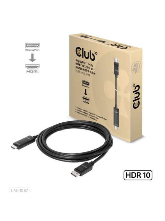 Club3D DisplayPort 1.4 to HDMI 4K120Hz or 8K60Hz HDR10 Cable M/M 3m/9.84ft