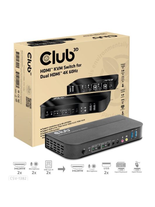 Club3D HDMI KVM SWITCH FOR DUAL HDMI 4K 60Hz