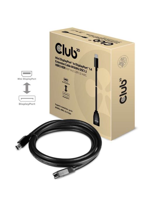 Club3D Mini DisplayPort to DisplayPort1.4 Extension Cable 8K60Hz DSC1.2 HBR3 HDR M/F 1m