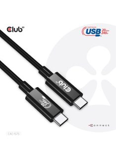   Club3D USB4 Gen2x2 Type-C Bi-Directional USB-IF Certified 4K60Hz Data 20Gbps PD 240W(48V/5A) EPR M/M Cable 2m Black