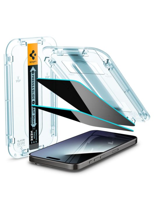 Spigen iPhone 15 Pro Screen Protector EZ FIT GLAS.tR Privacy Transparency (2 Pack)