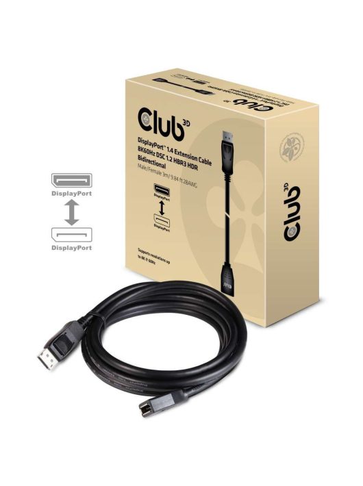 Club3D DisplayPort 1.4 HBR3 Extension Cable 8K60Hz 3m Black