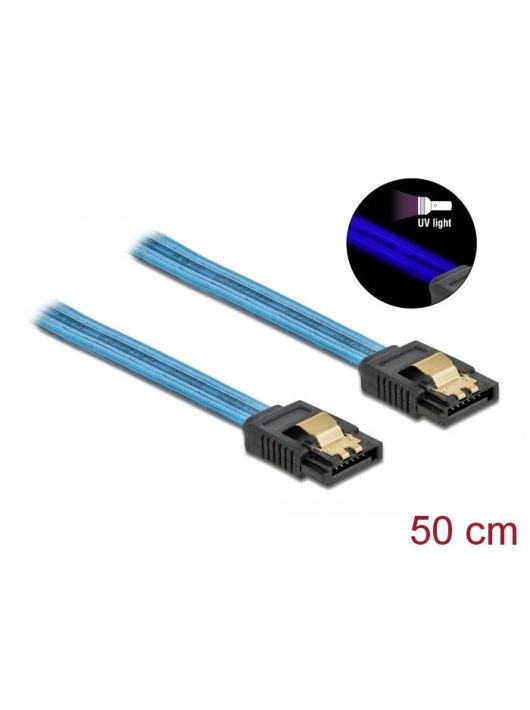 DeLock SATA 6 Gb/s Cable UV glow effect 0,5m Blue