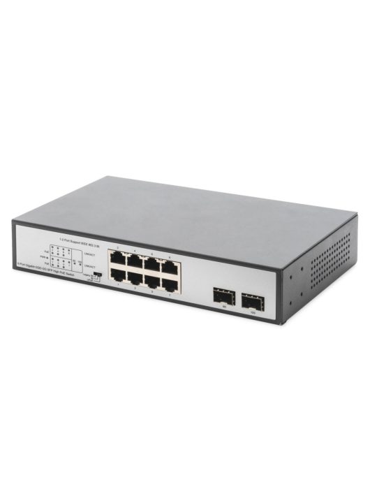 Digitus 8-Port Gigabit PoE Switch 19 Zoll Unmanaged 2 Uplinks Silver