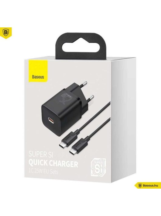 Baseus Super Si USB-C hálózati gyorstöltő 25W USB-C/USB-C kábellel Black