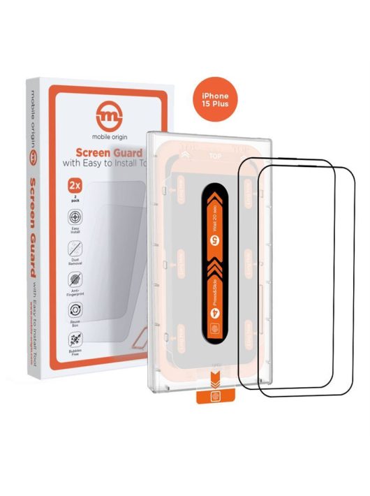 Mobile Origin Orange Screen Guard iPhone 15 Plus with easy applicator, 2 pack