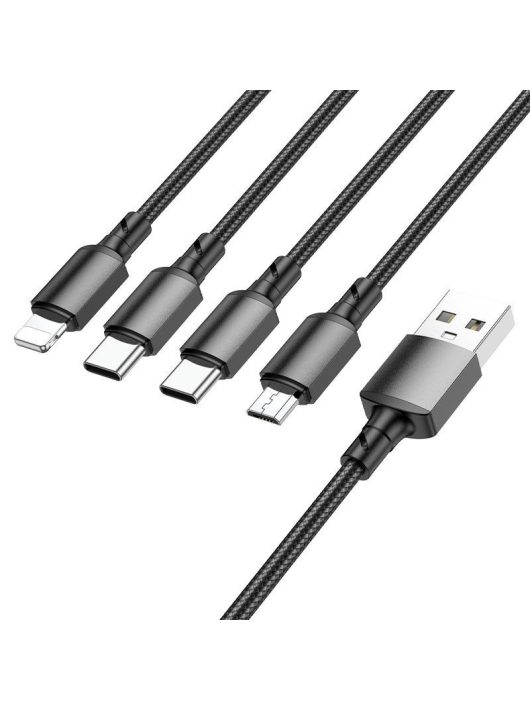 BOROFONE USB-A to 2xUSB-C, micro USB, Lightning male/male cable 1m Black