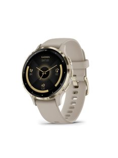   Garmin Venu 3S Soft Gold Stainless Steel Bezel with French Gray Case and Silicone Band