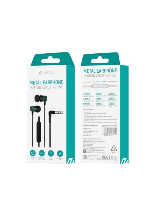 Devia Kintone Seires Metal Earphone Black/Green