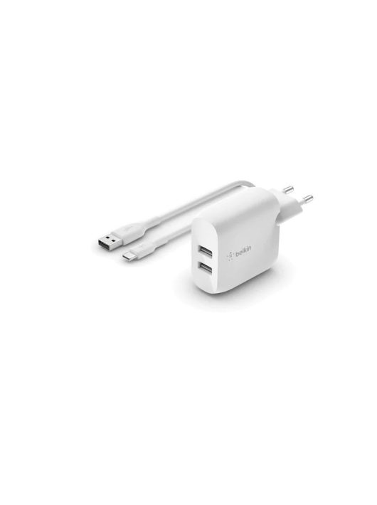 Belkin Dual USB-A Charger 24W USB-C Cable 1m White