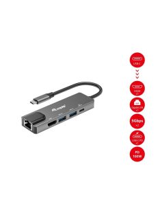   EQuip USB-C 5 in1 Multifunction Adapter, HDMI , Gigabit LAN, USB 3.2 GEN1, 100W USB PD