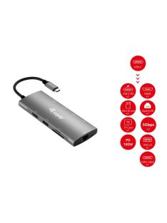   EQuip USB-C 9 in 1 Multifunctional Adapter, HDMI 4K/60Hz, Gigabit LAN, USB 3.2 GEN1, SD/TF, 100W USB PD