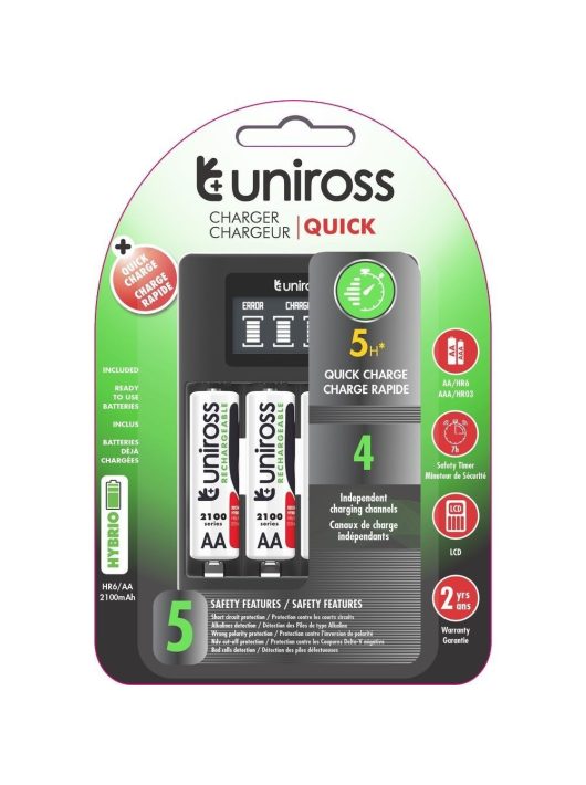 Uniross Hybrio Ni-Mh LCD akku gyorstöltő + 4xAA 2100mAh akku