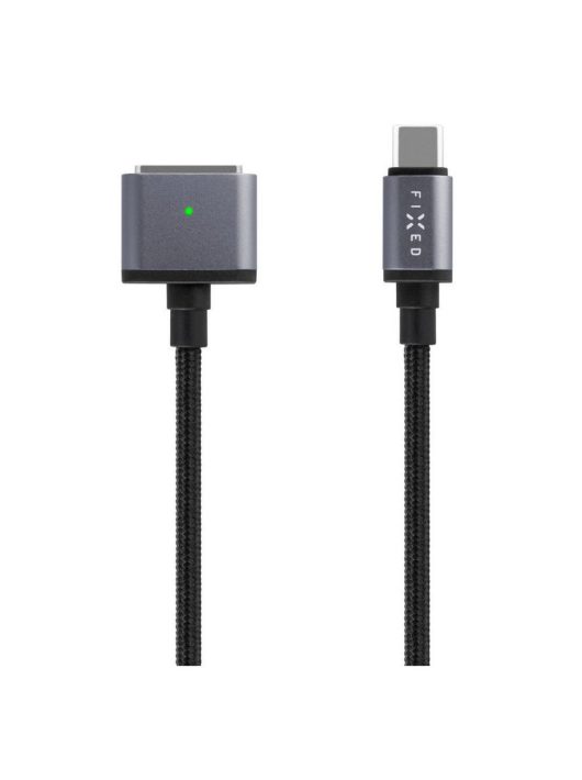 FIXED USB-C/MagSafe 3 töltőkábel, max 140W (28V/5A), textil kábelfonat, 2m, sötétszürke