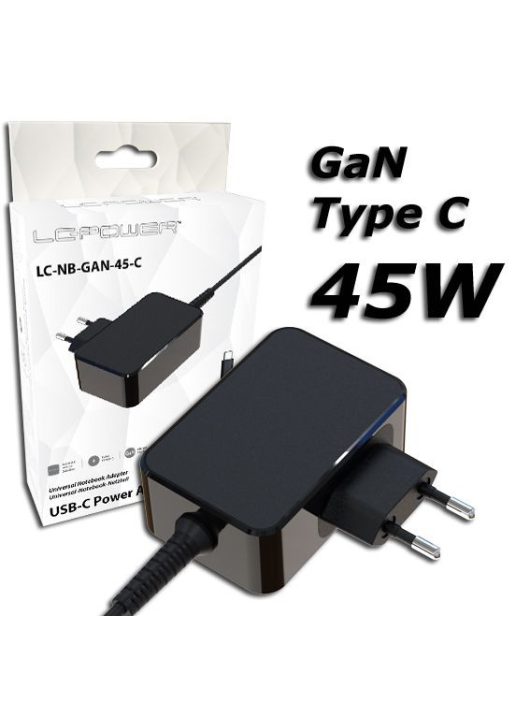 LC Power LC-NB-GAN-45-C 45W USB-C Notebook Power Adapter Black