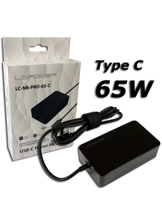 LC Power LC-NB-GAN-65-C 65W USB-C Notebook Power Adapter Black