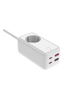   FIXED hálózati USB töltő, GaN III technológia, kimenetetk: 2 * USB-A QC3.0, 2 * USB-C PD3.0 65W , 1*220V, 1.5m kábel, fehér