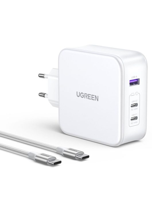 UGREEN Nexode USB-A+2*USB-C 140W GaN Fast Charger+USB-C Cable White