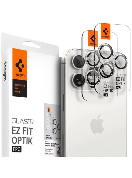 Spigen Glass tR EZ Fit Optik Pro 2 Pack white titanium for iPhone 15 Pro/15 Pro Max