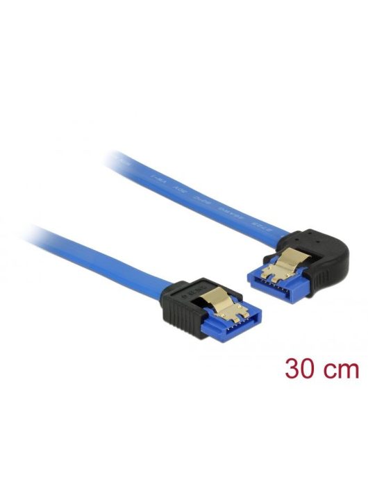 DeLock Cable SATA 6 Gb/s receptacle straight > SATA receptacle left angled 30cm blue with gold clips