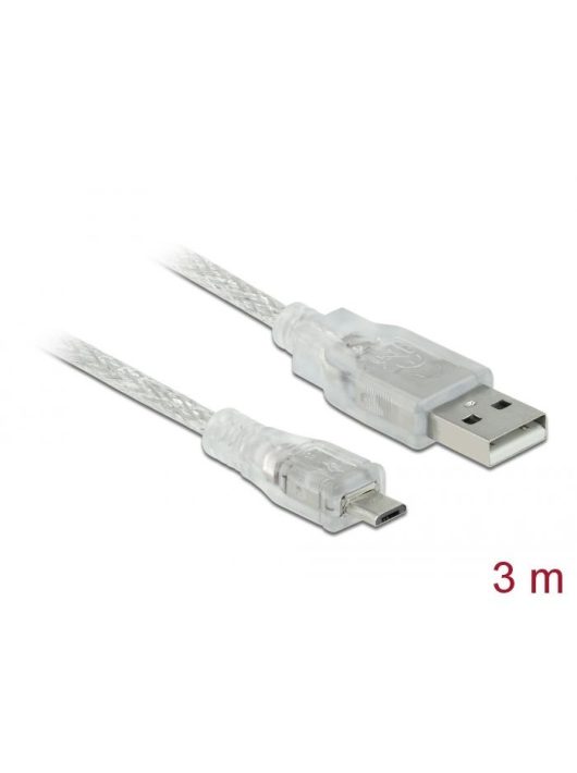 DeLock Cable USB 2.0 Type-A male > USB 2.0 Micro-B male 3m Transparent