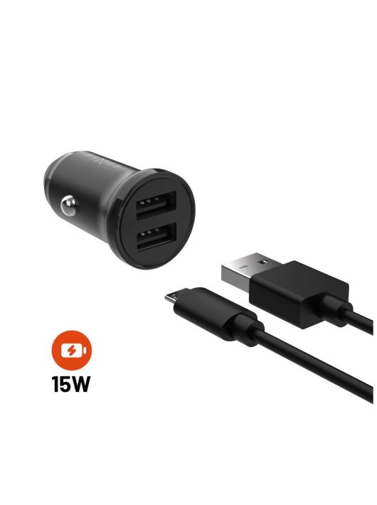 FIXED USB autós töltő 2 USB aljzattal 15W + USB/micro USB kábel, fekete, FIXCC15N-2UM-BK