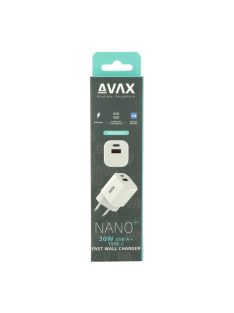 Avax CH640W NANO+ 30W GaN USB A + Type C Fast Charger White