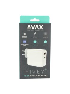 Avax CH632W FIVEY+ 45W GaN USB A + Type C Fast Charger White