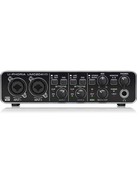 Behringer UMC204HD Audiophile 2x4, 24-Bit/192 kHz USB Audio/MIDI Interface with Midas Mic Preamplifiers