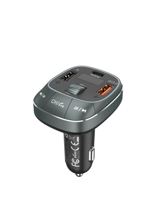 Vention 3-Port USB Car Charger with FM Transmitter Black