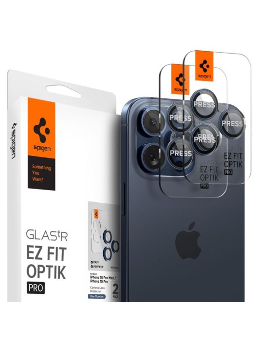 Spigen Glass tR EZ Fit Optik Pro iPhone 15 Pro/15 Pro Max 2 Pack Blue titanium