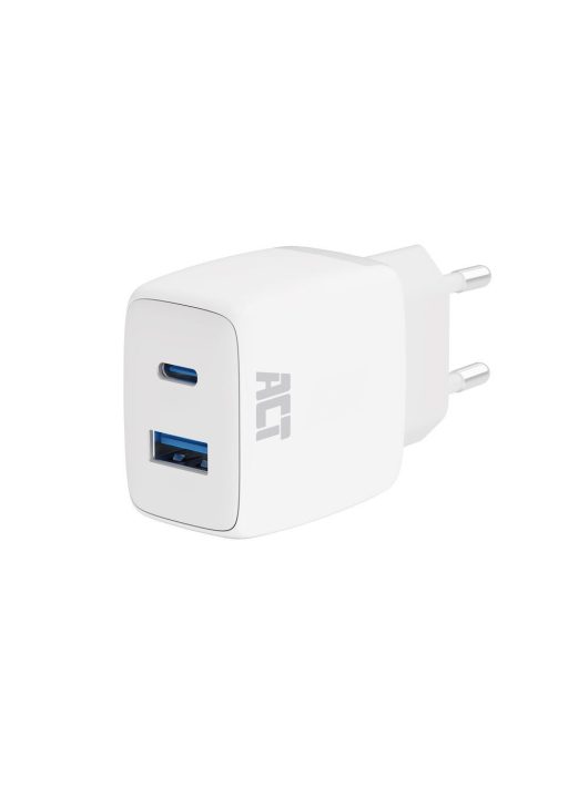 ACT AC2122 USB-C & USB-A charger 20W with Power Delivery White