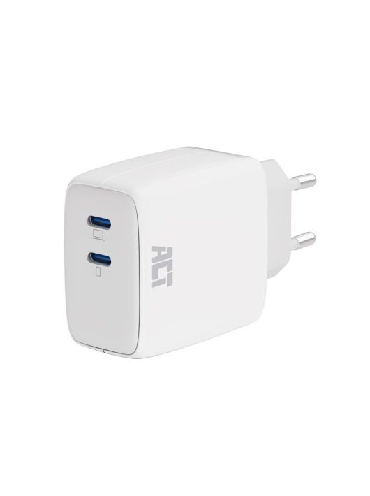 ACT AC2165 USB-C Charger 65W 2-port with Power Delivery PPS and GaNFast White