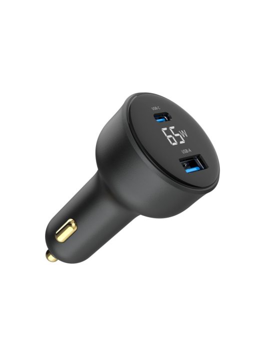 Gembird 2-Port USB Car Fast Charger Type-C PD LCD 65W Black