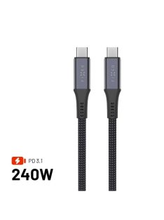   FIXED USB-C/USB-C adat- és töltőkábel FIXDBP-CC12-GR fonott szövet borítás, USB4 gen2 20Gbps 4K 60Hz max 240W 1,2m, szürke