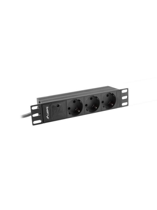 Lanberg 10" PDU/elosztósor 1U 16A 2m 3x Schuko aljzat Black