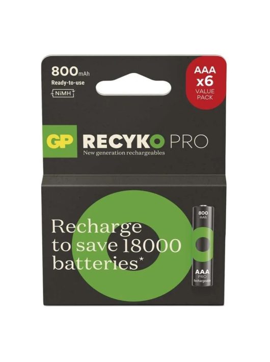 GP ReCyko Pro 800mAh AAA Ni-MH akkumulátor 6db/csomag