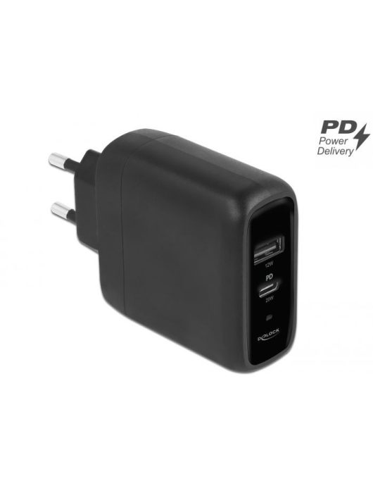 DeLock USB Charger USB Type-C PD 3.0 and USB Type-A with 20 W + 12W Black