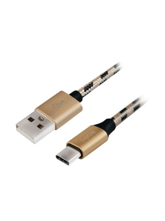 Logilink USB 2.0 Type-C cable C/M to USB-A/M nylon 2m Black/Gold