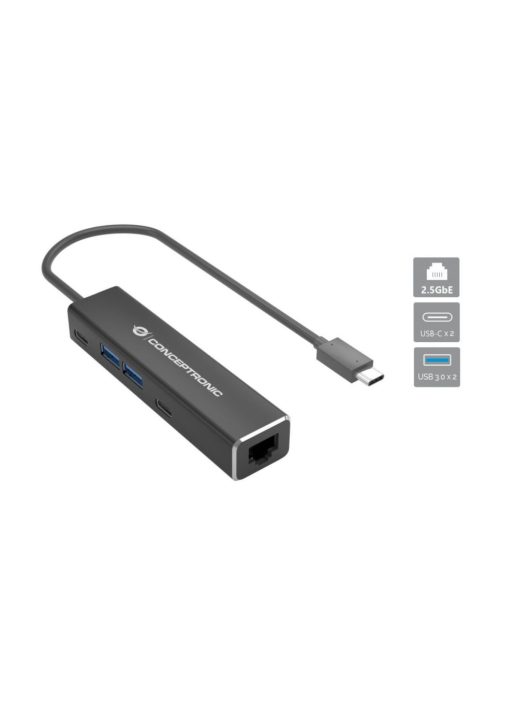 Conceptronic  ABBY14B USB 3.2 Gen 1 2.5GbE Network Adapter with 4-Port USB Hub