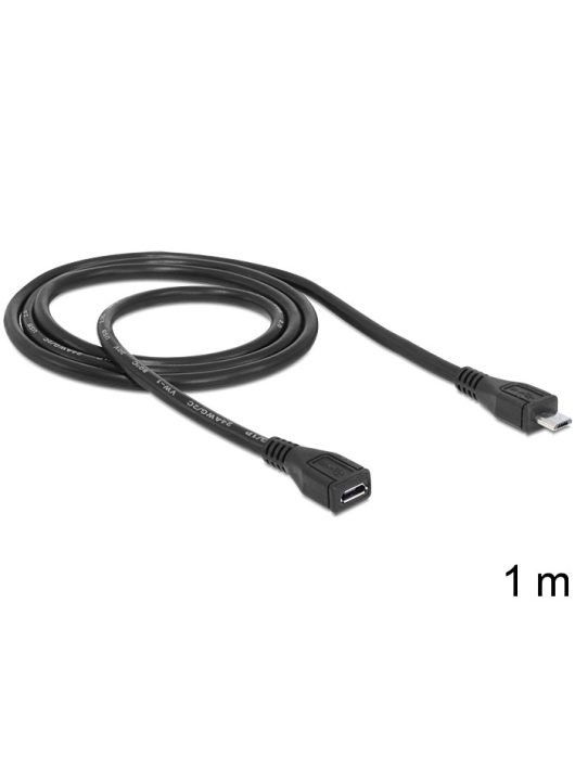 DeLock Extension cable USB 2.0 type Micro-B male > USB 2.0 type Micro-B female 1m Black