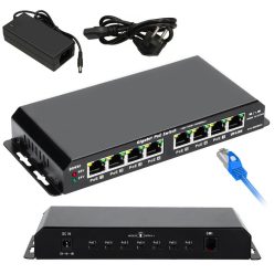   Extralink Kratos, PoE kapcsoló, 7x Gigabit PoE, 1x uplink RJ45, tápegység: 24V 2.5A, 60W