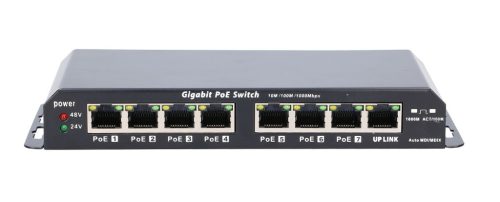 Extralink Kratos, PoE kapcsoló, 7x Gigabit PoE, 1x uplink RJ45, tápegység: 24V 2.5A, 60W