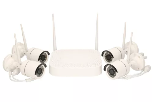 Extralink Extra-Vision V1004, vezeték nélküli NVR készlet, 4 csatornás WiFi NVR + 4 db WiFi Full HD kamera, IP66 besorolású