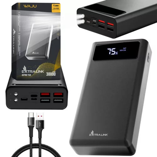 Extralink EPB-112 30000mAh black, powerbank, external battery, USB-C