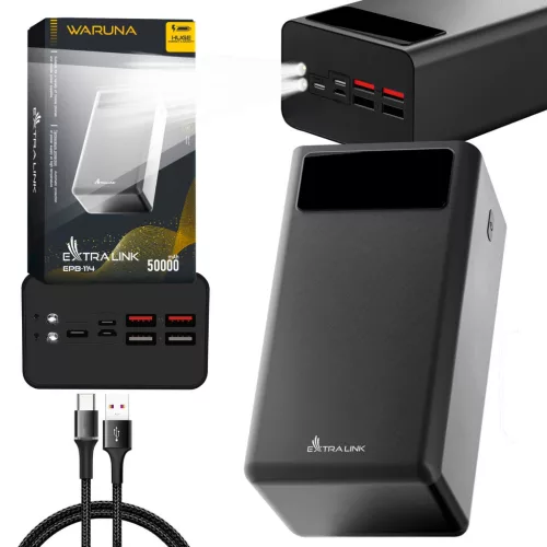 Extralink EPB-114 50000 mAh fekete, powerbank, USB-C csatlakozós külső akkumulátor